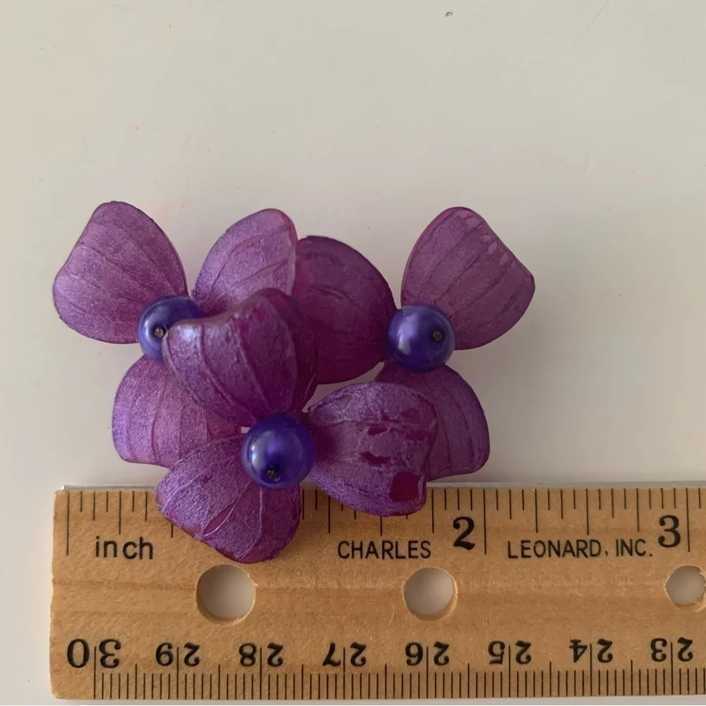 Les Halles Purple Lucite Floral Brooch Bold Statement Flower Pin Blue Accent